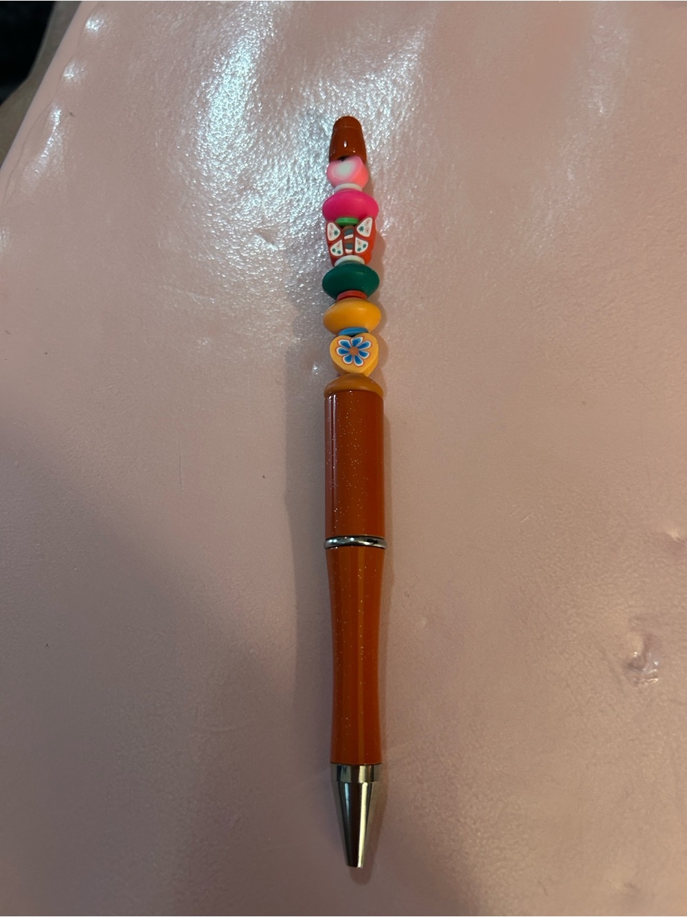 Kids Beaded Orange Ballpoint Pen with Colorful Charms